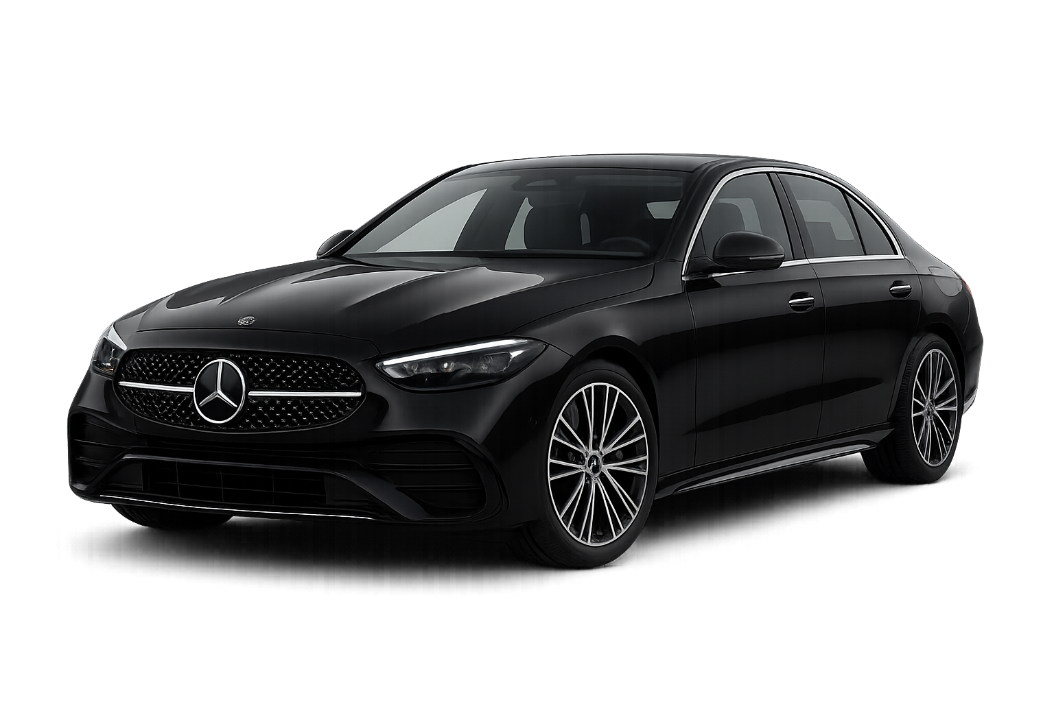 Realizza una mercedes classe E NERA 2025 rivolta verso destra frontalmente senza targa in Hd Sfondo trasparente